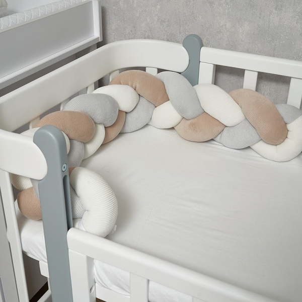 Бампер-косичка Twins Ego 3-прядна, велюр, 240 см, екрю/бежевий/сірий (2020-K3-240E-1002) - Pampik