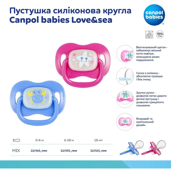 Силіконова пустушка Canpol babies Love & Sea, кругла. 0-6 міс., рожева (22/410_pin_new) - Pampik - 3