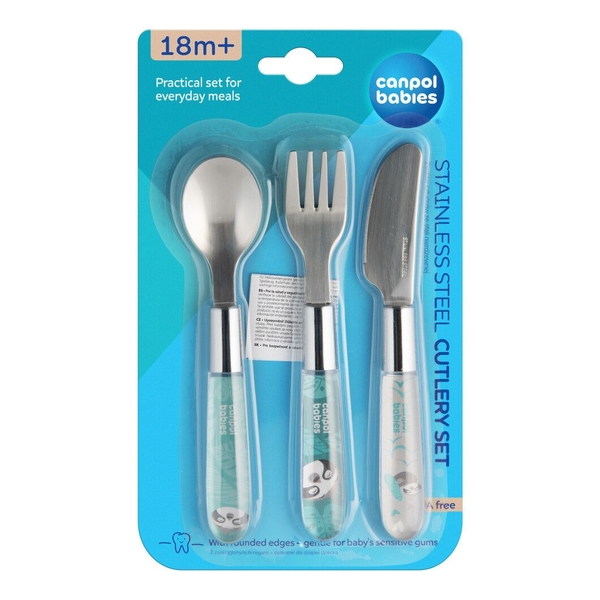 Набір столових приборів Canpol babies Exotic Animals нержавіюча сталь, синій (9/477_blu2) - Pampik - 3