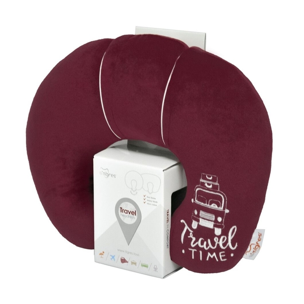 Подушка-підголовник Tigres Travel time by car, бордовий (ПД-0404) - Pampik