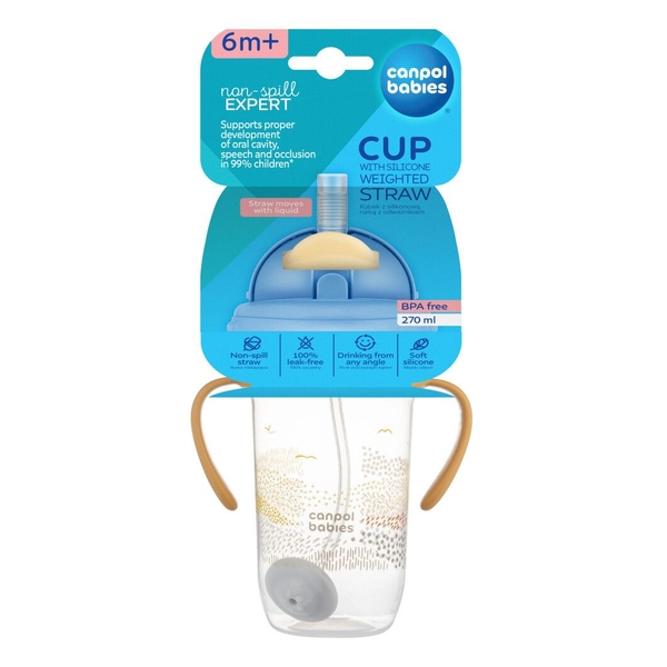 Чашка-непроливайка Canpol babies Mountains з трубочкою і обважнювачем 270 мл, бежевий (56/620_bei) - Pampik - 5