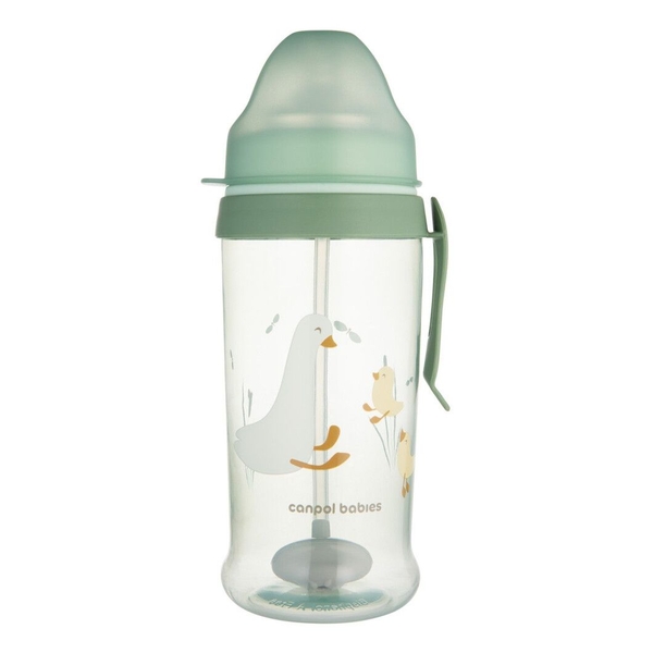 Бідончик непроливайка Canpol babies з трубочкою і обважнювачем Гуси, 350 мл (56/510_gre) - Pampik