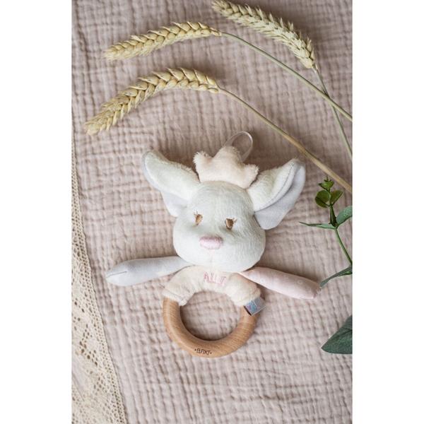 Игрушка-погремушка с деревянным прорезывателем Elfiki Эльфик Айли, розовый (ІГ-0111) - Pampik - 5