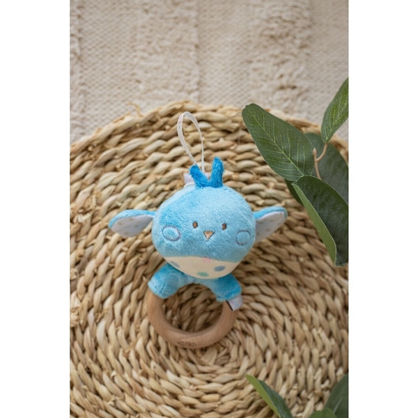 Іграшка-брязкальце з дерев'яним прорізувачем Elfiki Пташка Піпо, блакитний (ІГ-0114) - Pampik - 2