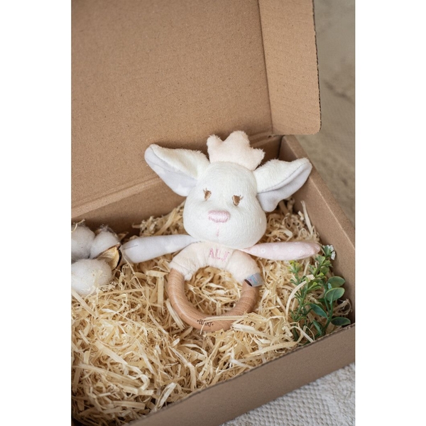 Игрушка-погремушка с деревянным прорезывателем Elfiki Эльфик Айли, розовый (ІГ-0111) - Pampik - 4