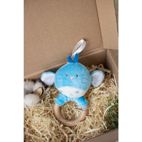 Іграшка-брязкальце з дерев'яним прорізувачем Elfiki Пташка Піпо, блакитний (ІГ-0114) - Pampik - 3