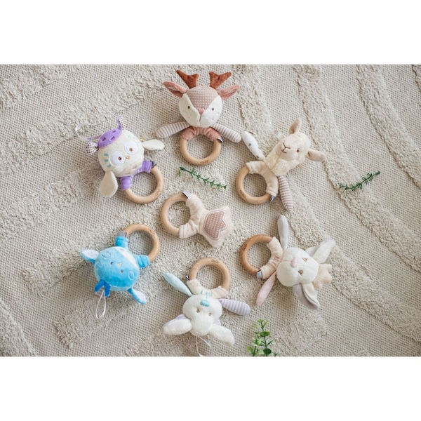 Іграшка-брязкальце з дерев'яним прорізувачем Elfiki Пташка Піпо, блакитний (ІГ-0114) - Pampik - 5