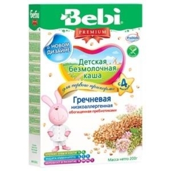 Безмолочная низкоаллергенная каша Bebi Premium гречневая с пребиотиками, 200 г - Pampik