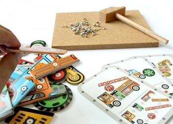 Дерев'яна гра-аплікація з молоточком Djeco Транспорт - Pampik - 4