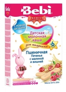 Молочна каша для полудня Bebi Premium пшенична Печиво з малиною та вишнею, 200 г - Pampik