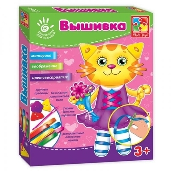 Вишивка стрічками і ґудзиками Vladi Toys Кішка (VT4701-03) - Pampik
