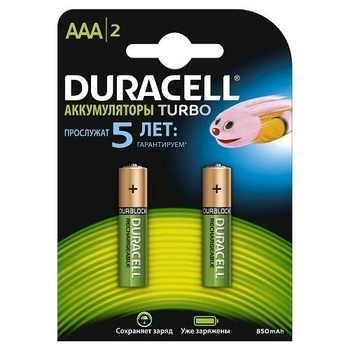 

Аккумулятор Duracell AAA HR03 800/850 mAh, 2 шт.