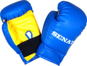 Рукавички боксерські Senat, 4 унції, штучна шкіра, синій з жовтим - Pampik
