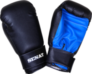 Рукавички боксерські Senat, 6 унцій, штучна шкіра, чорно-синій - Pampik