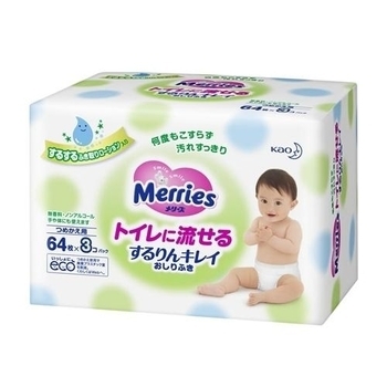 

Влажные салфетки Merries Flushable сменный блок, 3х64 шт