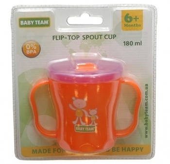 Поїльник з ручками і складним носиком Baby Team, 180 мл, помаранчевий (5002) - Pampik - 2