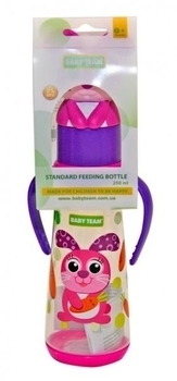 Пляшка з ручками, силіконовою соскою і кришкою-тваринкою Baby Team Зайчик, 250 мл (1414) - Pampik
