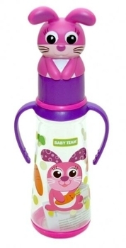 Пляшка з ручками, силіконовою соскою і кришкою-тваринкою Baby Team Зайчик, 250 мл (1414) - Pampik - 2