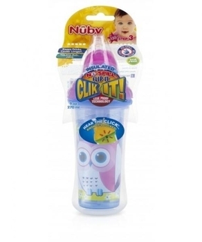 Поїльник Nuby Click-it з трубочкою, 270 мл, фіолетовий з блакитним (10096owl) - Pampik