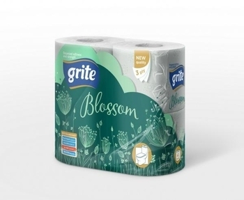 Тришаровий туалетний папір Grite Blossom, білий, 4 рулони - Pampik