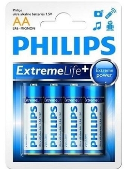 Батарейка пальчиковая Philips Extreme life plus АА (1,5V), 4 шт. - Pampik