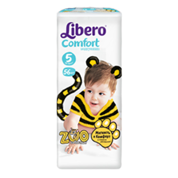 

Подгузники Libero Comfort Zoo Collection 5 (10-16 кг), 56 шт