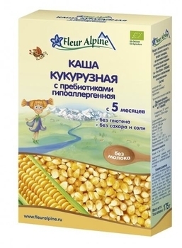 Каша безмолочна Fleur Alpine Органік кукурудзяна з пребіотиками гіпоалергенна, 175 г - Pampik