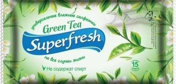 Акція на Влажные салфетки Super Fresh Зеленый чай, 15 шт. від Pampik