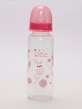 Пляшечка Lindo кругла з силіконовою соскою, 250 мл, рожевий (Li 143) - Pampik