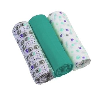 Багаторазова пелюшка BabyOno, муслін, 70х70 см, бірюзовий з білим, 3 шт. (348/05) - Pampik