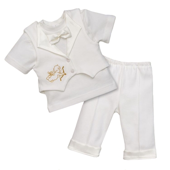 Хрестильний костюм для хлопчика BetiS Міні Бос-2, короткий рукав, інтерлок, р.68, молочний (27070239) - Pampik