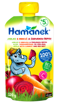 Пюре Hamanek Pouch Яблуко, морква і червона ріпа, 120 г - Pampik