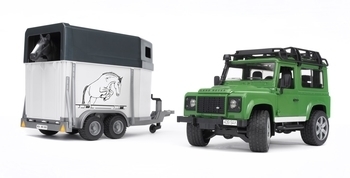 Джип Bruder Land Rover Defender, с прицепом для перевозки лошадей (02592) - Pampik