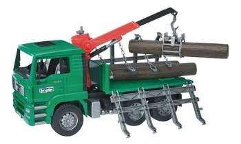 Грузовик Bruder MAN Перевозчик бревен с краном-погрузчиком (02769) - Pampik