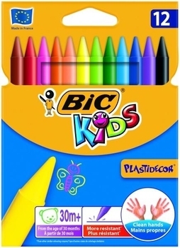 Цветные мелки BIC Plastidecor, восковые, 12 шт. (920299) - Pampik