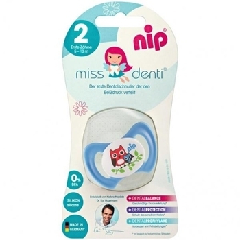 Пустушка Nip Miss Dent №2 Сови, 5-13 міс., Синій (31801) - Pampik - 2