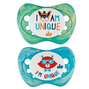 Пустышка Nip Я уникум №3 Медведь и пес, 16-32 мес., бирюзовый с голубым , 2 шт. (31314) - Pampik