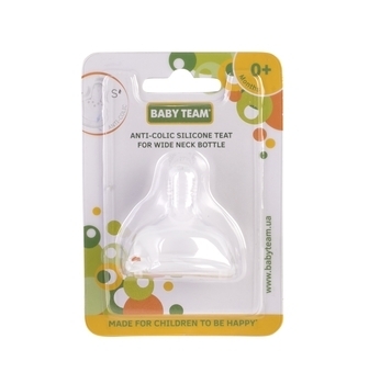 Соска силиконовая Baby Team, антиколиковая, для бутылочек с широким горлом, от 0 мес., медленный поток, 1 шт. (2025) - Pampik - 2