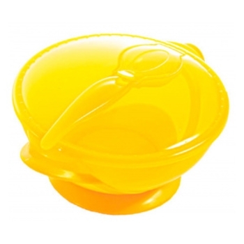 Тарілка на присосці з кришкою і ложкою Baby Team, жовтий - Pampik