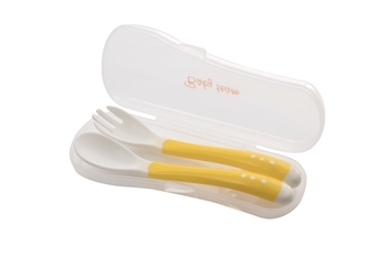 Вилочка и ложечка с нескользящими ручками и футляром Baby Team, желтый (6105) - Pampik - 2