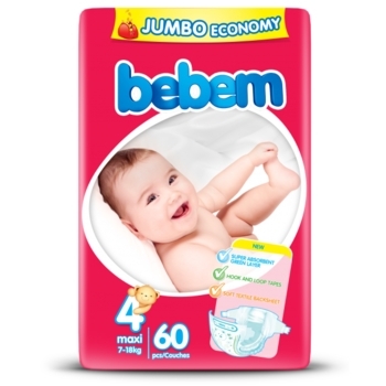 

Подгузники Bebem 4 (7-18 кг), 60 шт