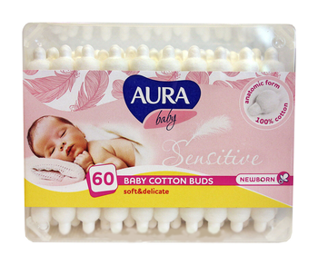 Ватні палички з обмежувачем Aura, 60 шт. - Pampik
