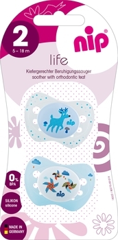 Пустушка Nip Чудове життя №2 Олень і вітрячки, 5-18 міс., білий зі світло-блакитним, 2 шт. (31302) - Pampik