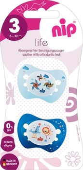 Пустышка Nip Замечательная жизнь №3 Цирк и ветрячки, 16-32 мес., синий с голубым, 2 шт. (31303) - Pampik