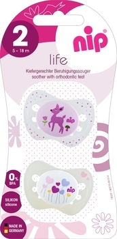 Пустышка Nip Замечательная жизнь №2 Олень и сердца, 5-18 мес., фиолетовый с белым, 2 шт. (31302) - Pampik