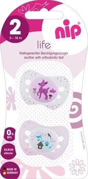 Пустушка Nip Чудове життя №2 Олень і птах, 5-18 міс., світло-рожевий з білим, 2 шт. (31302) - Pampik