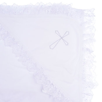 Крижма одношарова Сім Слонів, з синтетичним мереживом, бавовна, 90х90 см, білий з сріблом (08011) - Pampik - 2