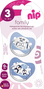 Пустышка Nip Моя семья №3 Зебры и пингвины, 16-32 мес., голубой, 2 шт. (31005) - Pampik