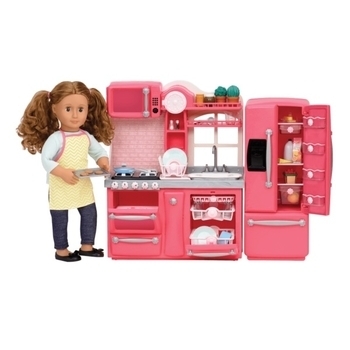 Набір меблів для ляльок Our Generation Кухня для гурманів, 94 шт., рожевий (BD37365Z) - Pampik - 4