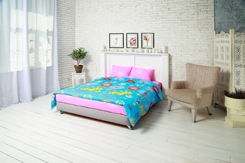 Комплект постельного белья Руно Желтый Кот, бязь, голубой с розовым (1.116) - Pampik - 2